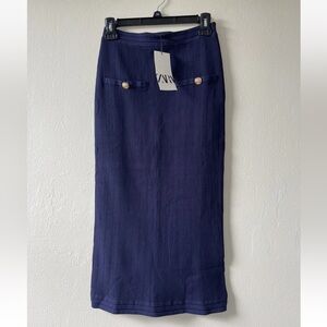 Zara Women’s Skirt Size Small Navy Blue Gold Button Long NEW